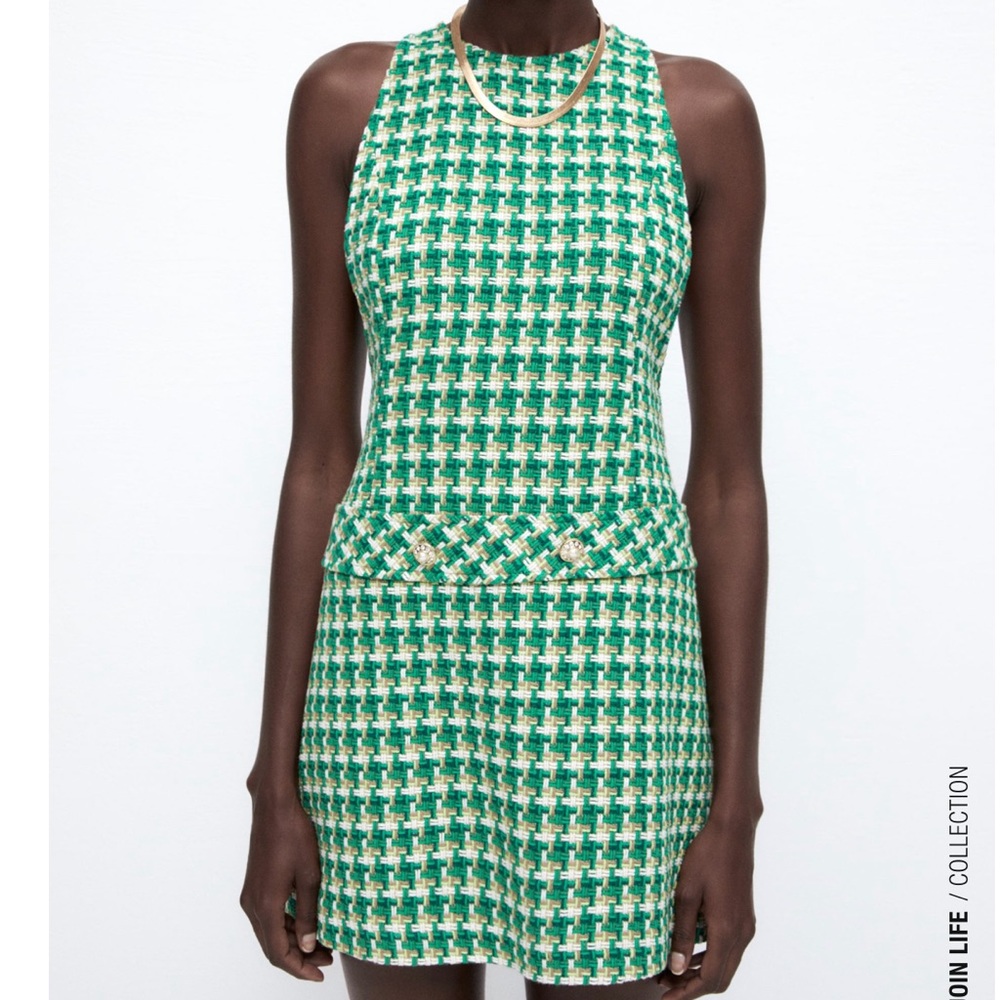 ZARA HOUNDSTOOTH TEXTURED PINAFORE DRESS - Picture 10 of 10